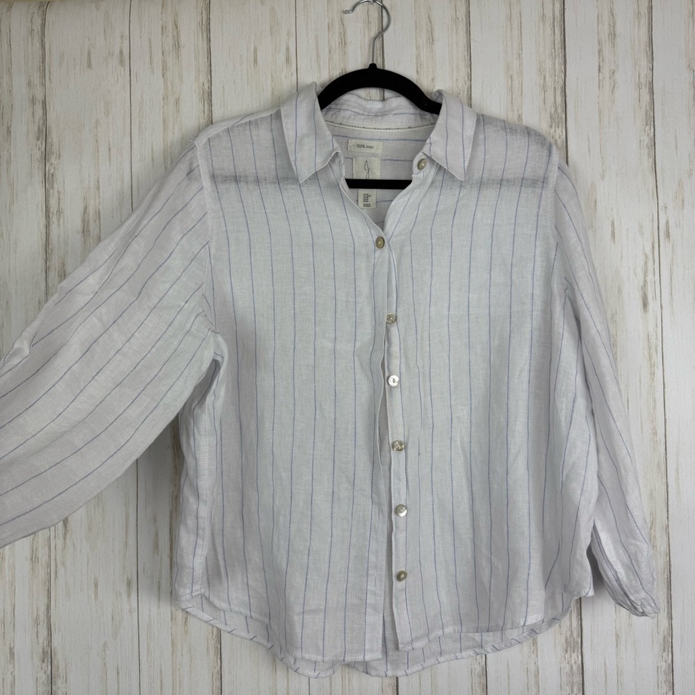 Joie White and Blue Striped 100% linen Button Down Medium
